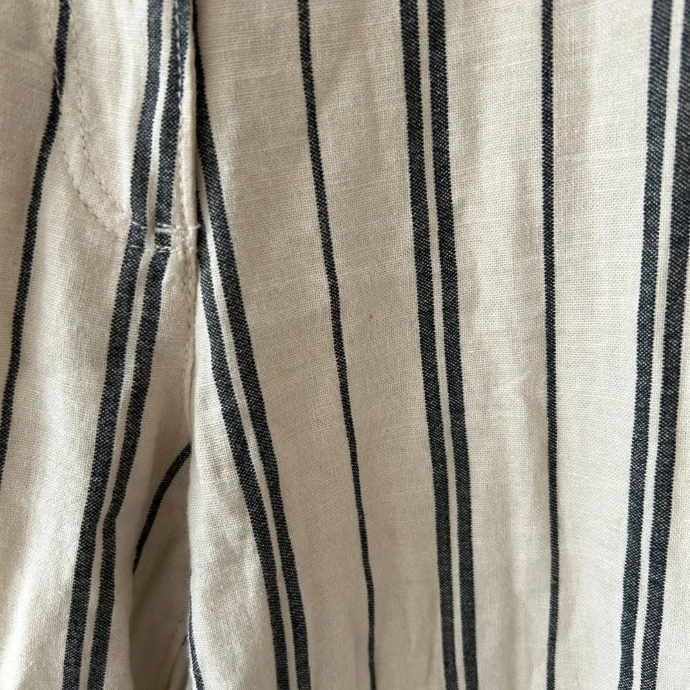 H&M Linen Blend Trousers Womens Size 10‎ Blue Striped Minimalist Wide Leg Pants